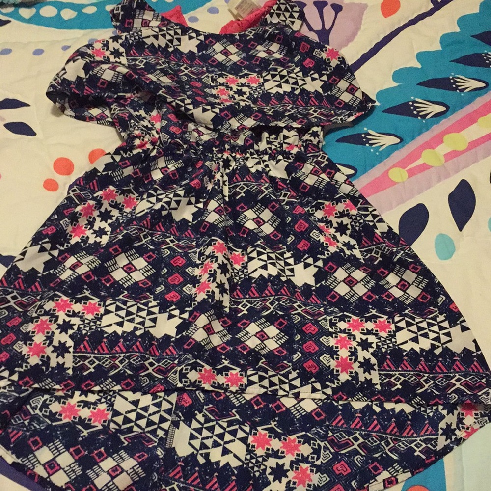 A dress with navy blue, pink, pattern only worn 1